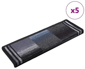 vidaXL Tapetes de escadas adesivos 5 pcs 65x21x4 cm preto e cinzento