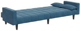 Sofá-cama 2 lugares c/ apoio de pés veludo azul