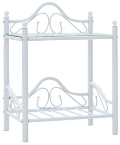 vidaXL Mesa de cabeceira aço e vidro temperado 45x30,5x60cm branco