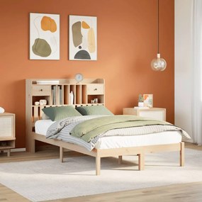 vidaXL Cama com estante sem colchão 120x190 cm pinho maciço