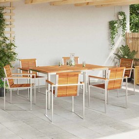 Conjunto de Jantar de Jardim 7 Peças em Madeira Sólida de Acácia e Aço