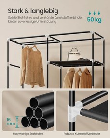 Guarda roupa em tecido 45 x 127 x 180 cm com varão e prateleiras práticas preto