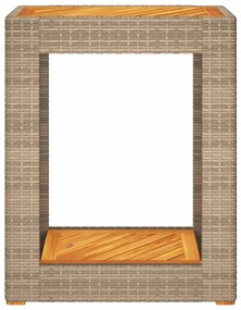 Mesa apoio jardim c/ tampo madeira 60x40x75 cm vime PE bege