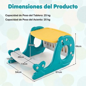 Conjunto de Mesa e Cadeira para Crianças em Forma de Baleia, 67 x 54 x 39 cm, Design 4 em 1, Verde