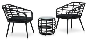 vidaXL 3 pcs conjunto bistrô vime PE preto