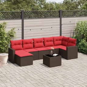 vidaXL 8 pcs conjunto sofás de jardim c/ almofadões vime PE castanho