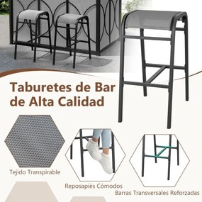 Conjunto de Pérgula para Churrasqueira ou bar 194 x 121 x 242 cm com 2 Bancos Estante Metálica de 2 Níveis com Teto Duplo Cinzento