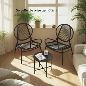 Conjunto de 3 móveis de varanda, conjunto de móveis de jardim com mesa e 2 cadeiras, Polyrattan PE Preto