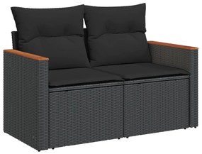 11 pcs conjunto sofás de jardim c/ almofadões vime PE preto