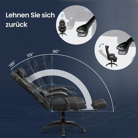 Cadeira ergonómica gaming com apoio para os pés, para escritório 70 x 70 x (122-134) cm, almofadas ajustáveis para a cabeça e a região lombar Preta