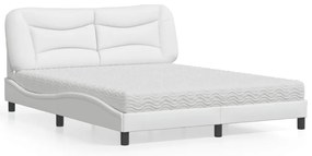 Cama com colchão 160x200 cm couro artificial branco