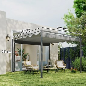 Pérgola com Telhado Retrátil Pérgola de 3x3 m com Fecho Magnético Proteção UV30+ Pérgola para Jardim Cinzento