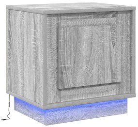 Mesa de cabeceira com luzes LED Cinza Sonoma 44x34,5x45 cm