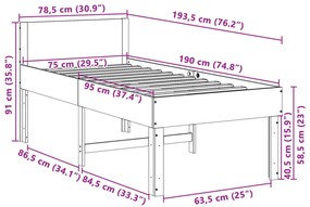 Cama sem colchão 75x190 cm madeira de pinho maciça branco