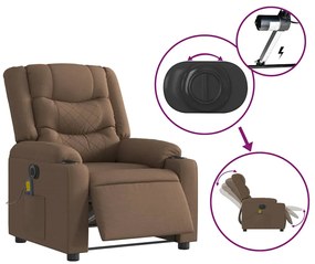 Poltrona de massagens reclinável elétrica tecido castanho