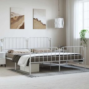 Estrutura de cama com cabeceira e pés 193x203 cm metal branco