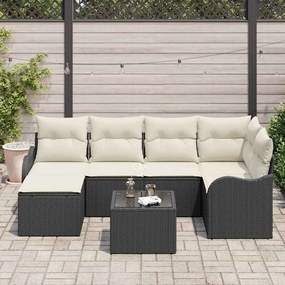 Conjunto de Sofá de Jardim de 6 Peças com Almofadas Marrons em Rattan