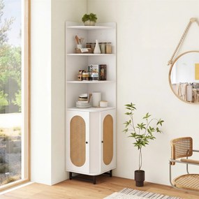 Armário de Canto, 40 x 40 x 172 cm, Portas de Rattan em PE, Branco