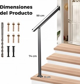 Conjunto de 2 Corrimãos para Escadas de 3 Degraus, 99 x 9 x 74 cm, Ângulo Ajustável de 0° a 150°, Preto
