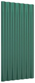 Painéis de telhado 12 pcs 80x36 cm aço revestido a pó verde