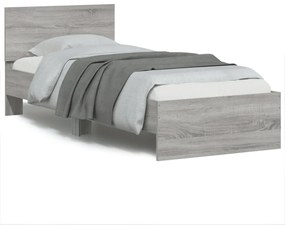 Estrutura de cama c/ cabeceira/luzes LED 90x190 cm cinza sonoma