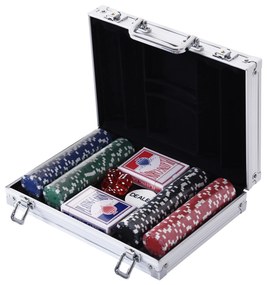 Mala de Pôquer Profissional com 200 Fichas Jogo de Pôquer Casino com Maleta de Alumínio 5 Dados 2 Baralhos de Cartas e 1 Ficha de Dealer 29,5x20,5x6,5