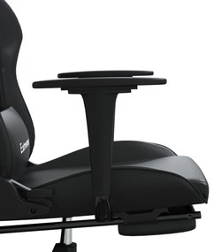 Cadeira gaming massagens c/ apoio pés couro artif. preto