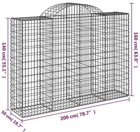 Cestos gabião arqueados 11 pcs 200x50x140/160 ferro galvanizado