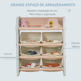 Organizador de Brinquedos para crianças tipo Estante Infantil com 6 Caixas para quarto Sala de Jogos Creche 76x36x92cm Creme Coral Azul