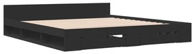 Estrutura de cama c/ gavetas 200x200 cm derivados madeira preto