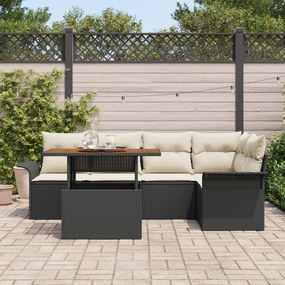 Conjunto de Sofás de Jardim com 6 Peças e Almofadas Rattan Preto