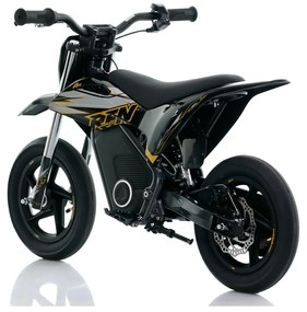 Mini moto eléctrica velocidade até 13 Km/h C/Limitador RFN Warrior Kids SX-E150 150W 12/12” Supermotard Preto e Dourada