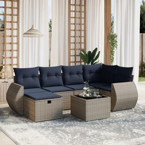 vidaXL 7 pcs conjunto sofás p/ jardim c/ almofadões vime PE cinzento