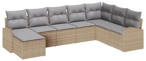 Conjunto de Sofá de Jardim de 8 Peças com Almofadas em Bege Rattan PE