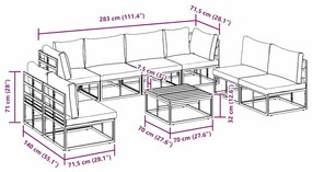 Conjunto de Sofá de Jardim 9 pcs Preto 70 x 70 x 32 cm Alumínio