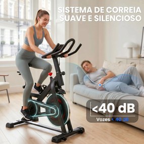 Bicicleta Estática para Casa com APP Resistência Magnética Ajustável Ecrã LCD Assento e Guiador Ajustáveis Rodas