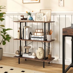 Estante Industrial de 3 Níveis, 80 x 30 x 86 cm, Estrutura Metálica Reforçada, Castanho+Preto