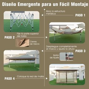 Pérgula jardim dobrável 3,6 x 3,6 m impermeável com 4 redes mosquiteiras em 4 lados e parte superior ventilada Caqui
