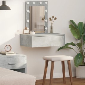 vidaXL Mesa de Maquiagem Suspensa com Luzes LED Cinza Concreto