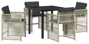 Conjunto de Jantar de Jardim com Almofadas Cinza Claro em Rattan