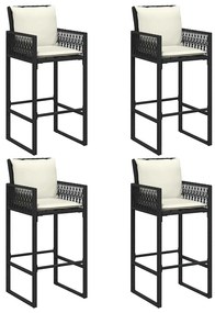 5 pcs conjunto de bar jardim c/ almofadões vime PE/acácia preto