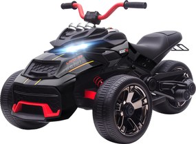 Moto 3 rodas infantil, 12 V, 3 rodas, 2 motores, leitor de MP3, buzina, 2 velocidades, 3-5 km/h, preta