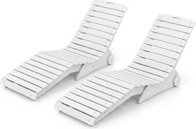 Conjunto de 2 Espreguiçadeiras para Piscina, 163 x 55 x 64 cm, Design Ergonómico em S, Branco
