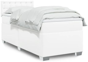 Cama com molas/colchão 90x190 cm couro artificial branco