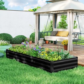 Floreira de Jardim Retangular, 241 x 90,5 x 30 cm, Chapa de Aço Ondulada, Preta