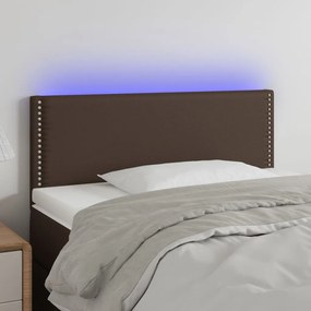 vidaXL Cabeceira cama c/ LED 100x5x78/88cm couro artificial castanho