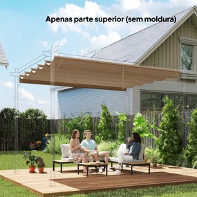 Cobertura para Teto Retrátil de 2,5x2,55 m para Pérgola 3x3 Tecido de Substituição com 10 Orifícios de Drenagem Castanho