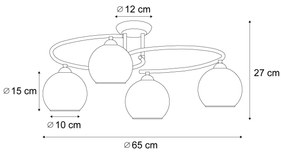 Candeeiro de teto moderno em latão com vidro âmbar 4 luzes - Alanis Moderno