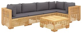 6 pcs conjunto lounge jardim c/ almofadões madeira teca maciça