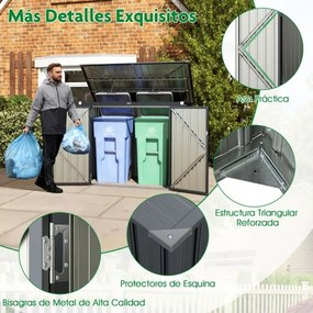 Abrigo de jardim exterior com fechadura com aberturas duplas 2 portas Estrutura metálica galvanizada Cinzento